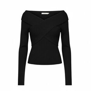 NWT ASTR The Label Black Cross Front Off Shoulder Ribbed Sweater Top Large